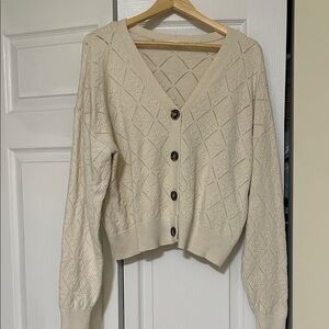 Cream Knit Button-Up Sweater